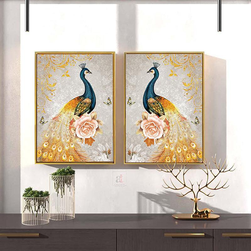 Peacock Duo Dream Wall Painting - Set Of Two