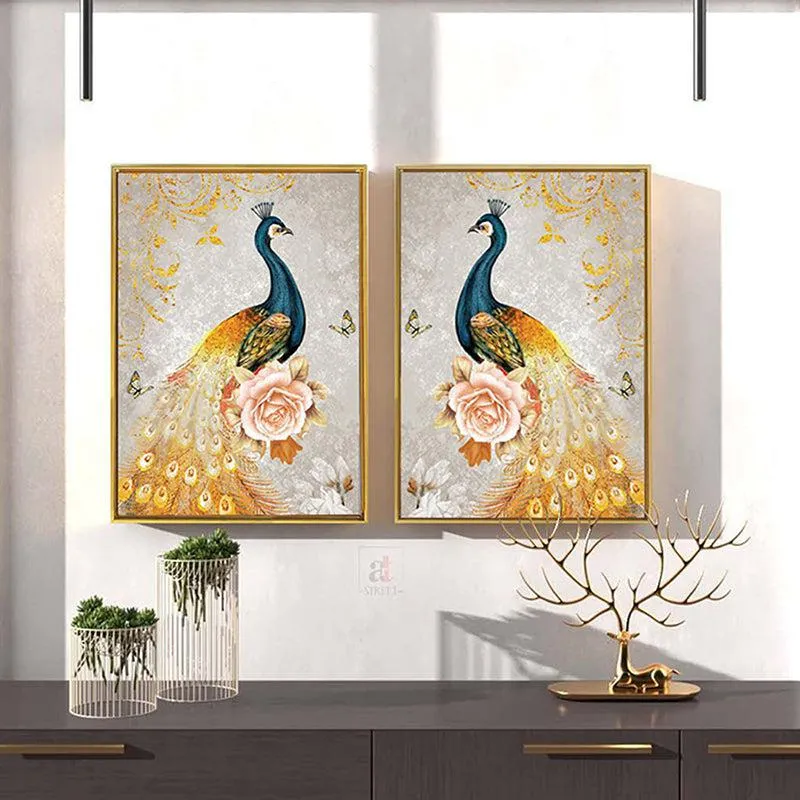 Peacock Duo Dream Wall Painting - Set Of Two media 1