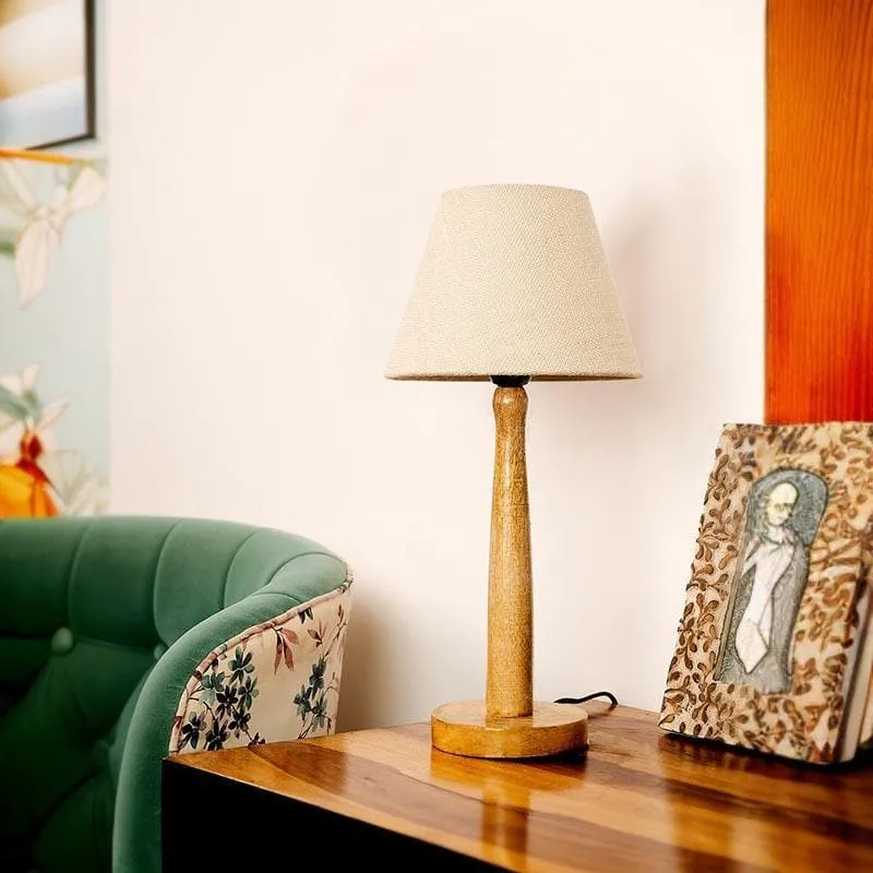 Classic Chic Fabric Table Lamp With Wooden Stand - Beige,Brown media 3