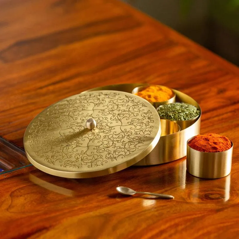 Royal Rasoi Matte Hand-Etched Brass Masala Box 40 ML media 3