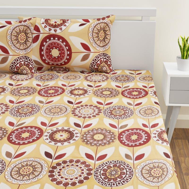 Oda Floral Cotton Bedsheet (Beige) - 220 TC media 3