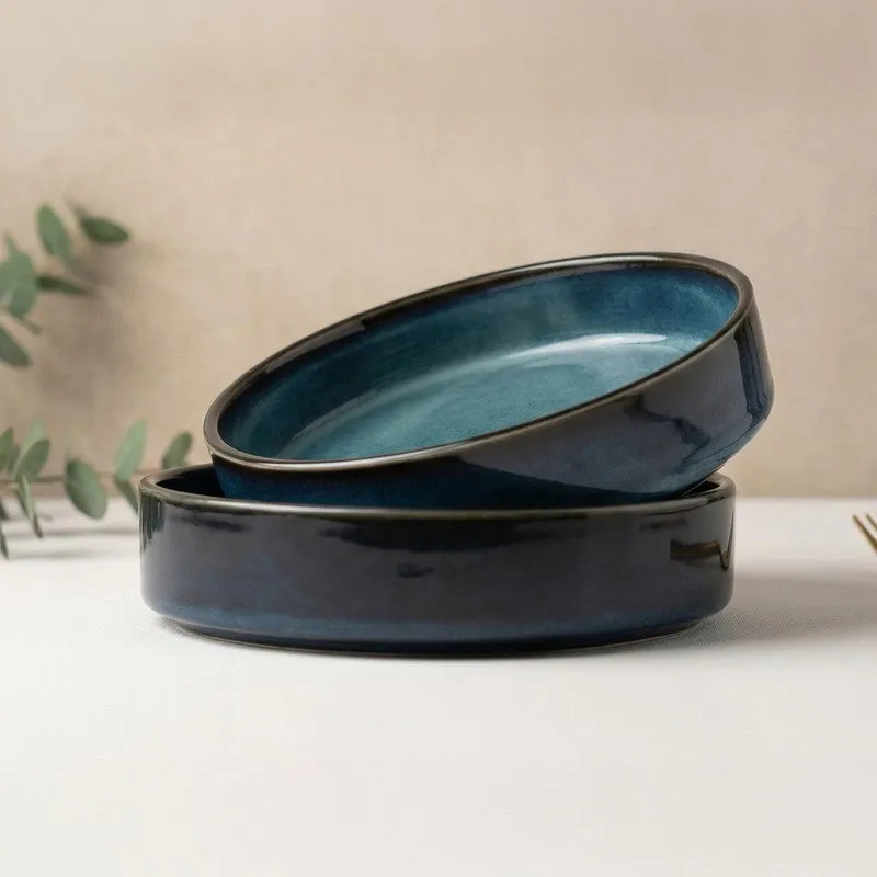 Whimsi Ceramic Salad Bowl (600 mL Each,Dark Blue) - Set Of Two media 1