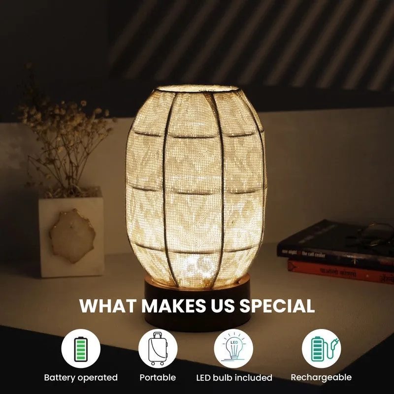 Lumora Oval Soft Glow Base Fabric Wooden Table Lamp - White media 7