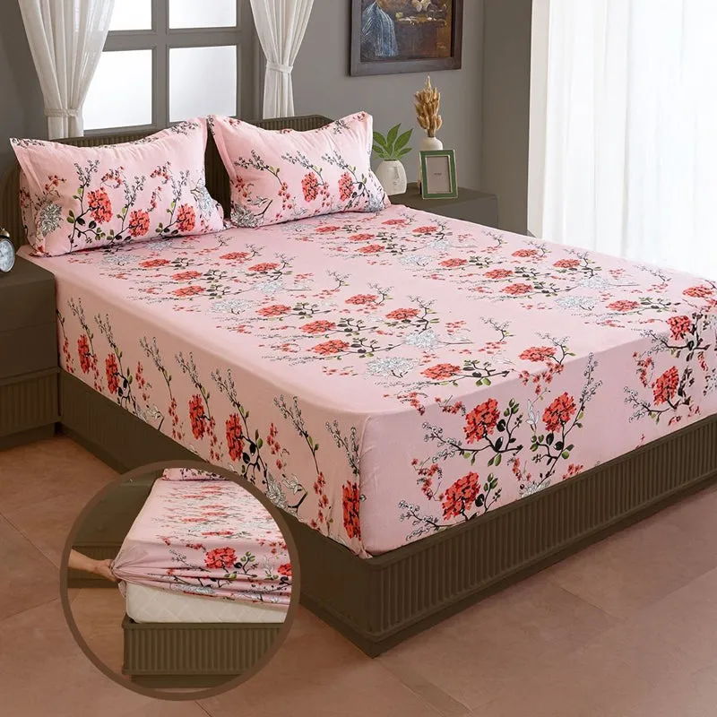 Swayam Light Orange Floral Cotton Bedsheet - 180 TC || Super Soft media 6