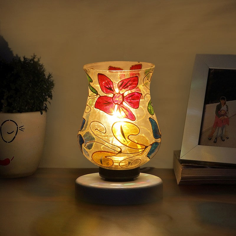 Mystilux Mosaic Glass Table Lamp With Wooden Base - Multicolor