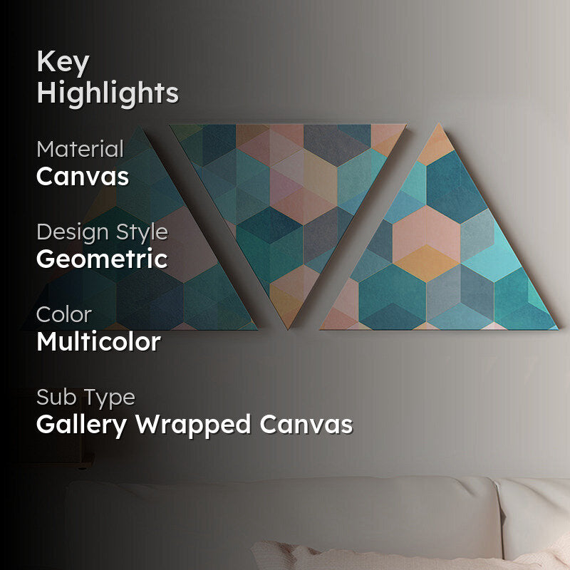 Pastel Hive Geometric Canvas Wall Art - Set Of Three media 2