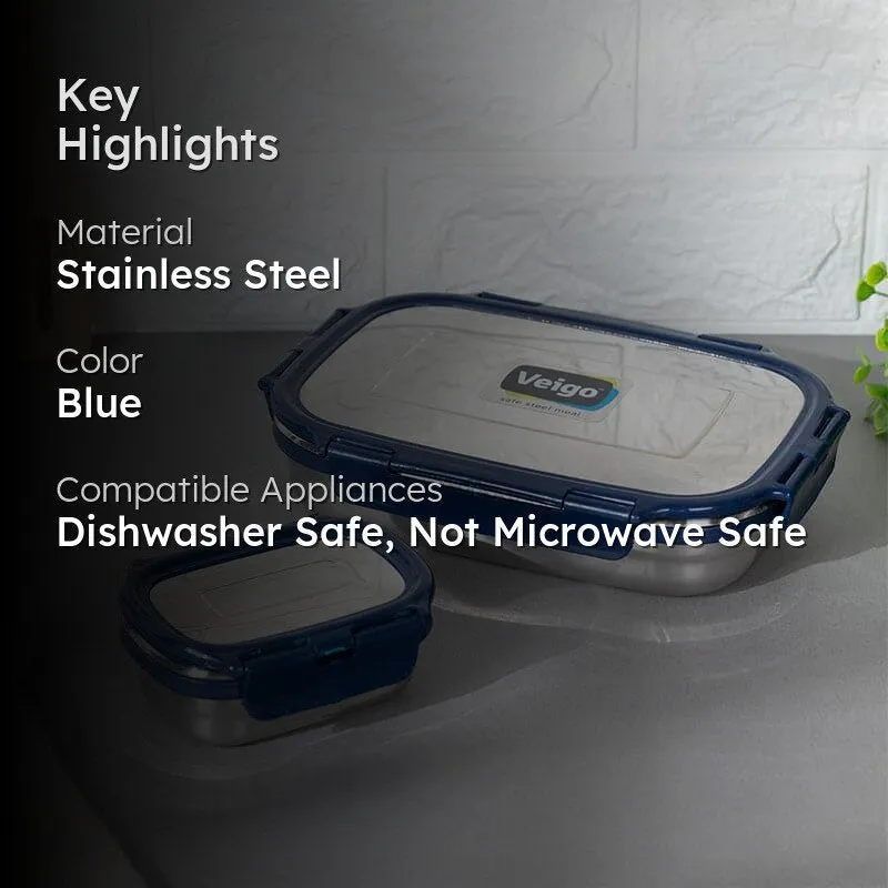 Meal Master Navy Blue Steel Lunch Box (775/150 mL) - Two Piece Set media 2