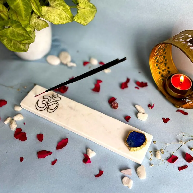 Om Marble Incense Holder With Agate Plating - Blue media 3