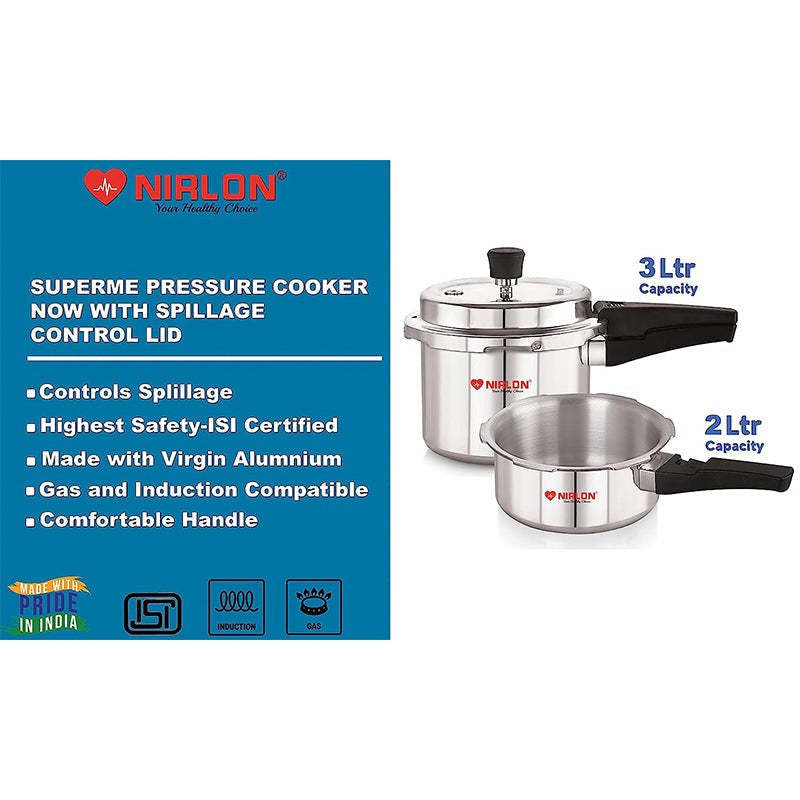 Nirlon Steel Shine Pressure Cooker(3L/2L) - Set Of Two media 5