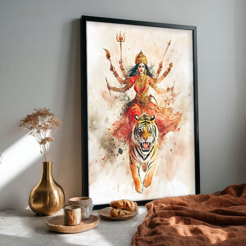 Shakthi Roar Spiritual Archival Paper Wall Painting With Frame - Black media 4