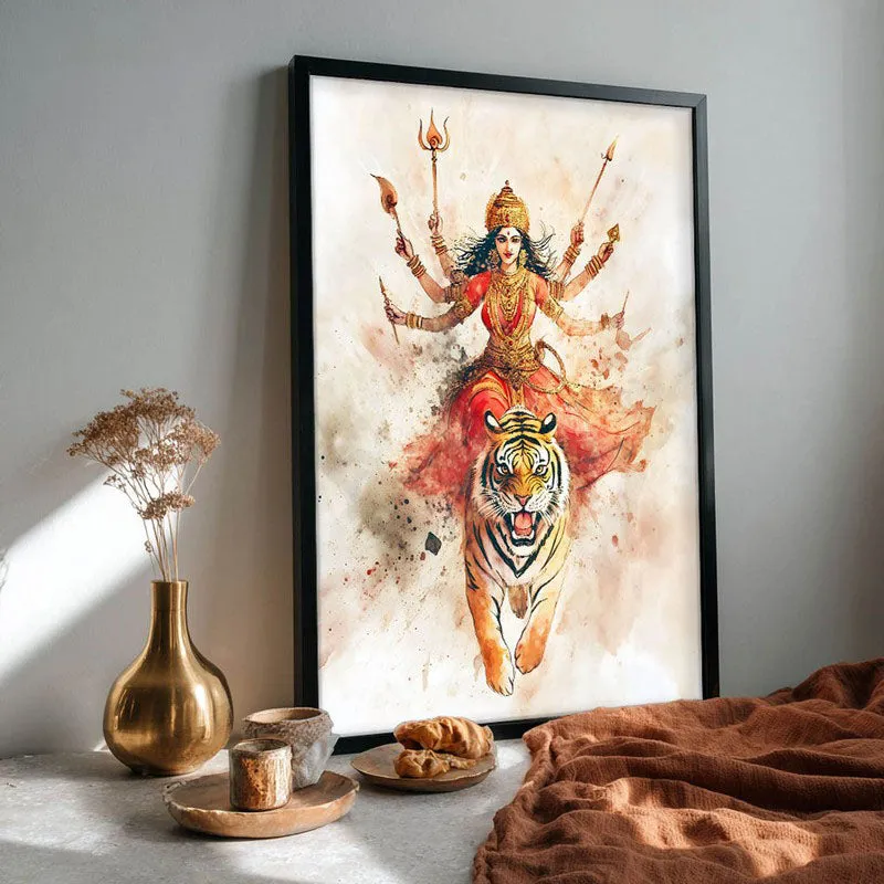 Shakthi Roar Spiritual Archival Paper Wall Painting With Frame - Black media 4