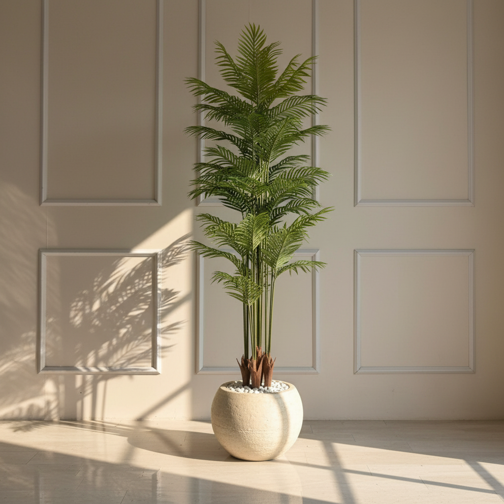 Leafmint Areca Plam Plant With Black Fiber Pot - 6.6 Feet