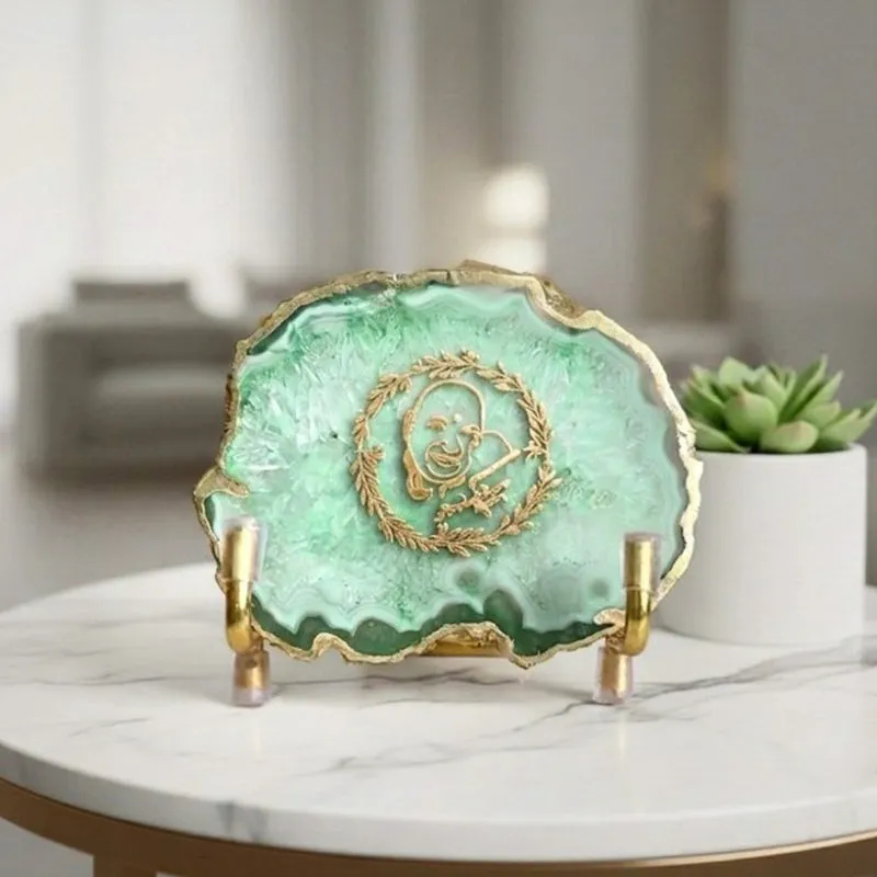 Sacred Guruji Handcrafted Agate Religious Accent - Green media 1