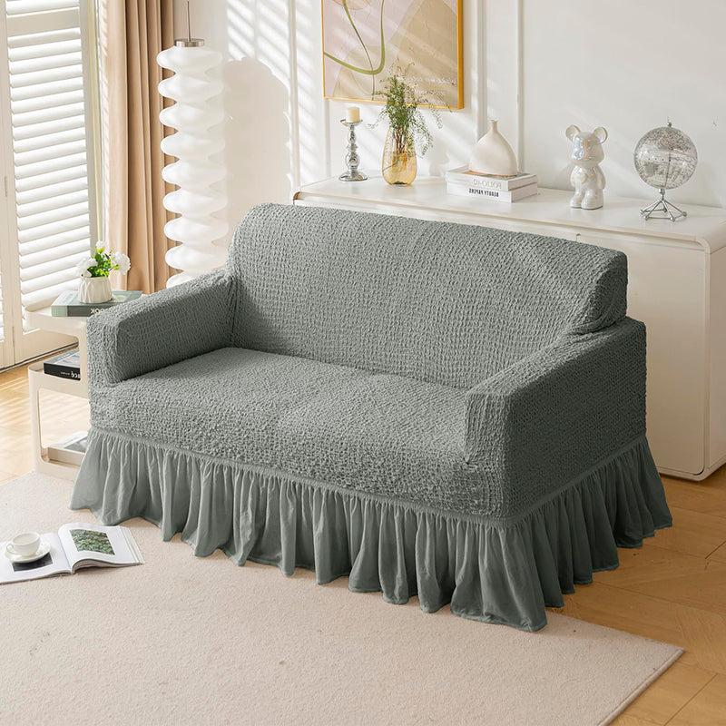 Refined Ruffles Solid Sofa Cover (Grey) - Two Seater media 3