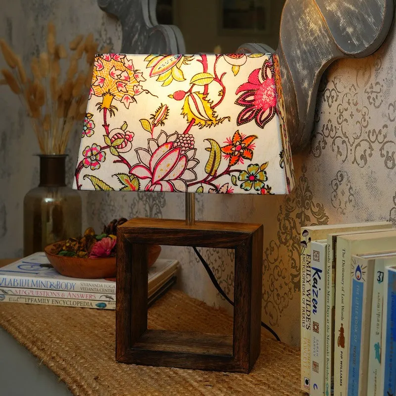 Floral Fiesta Wooden Base Cotton Table Lamp - Multicolor media 1