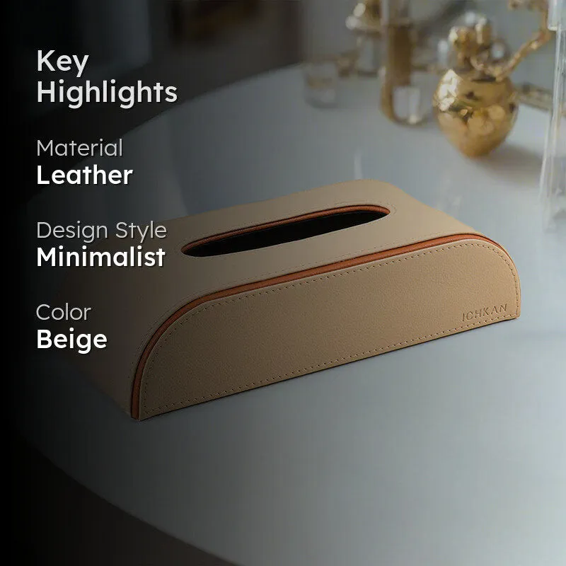 Tisca Curve Faux Leather Tissue Box - Beige media 2