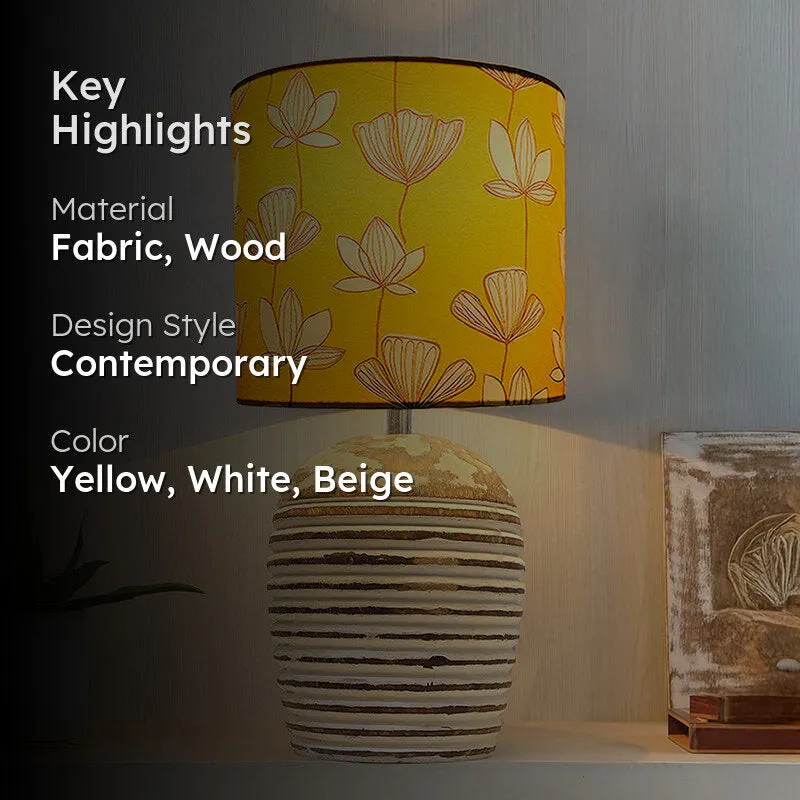 Nephrite Carved Fabric Table Lamp - Yellow,White,Beige media 2