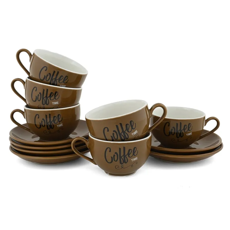 BrewBliss Porcelain Cup & Saucer (Brown/220 mL Each) - Set of Six - 4