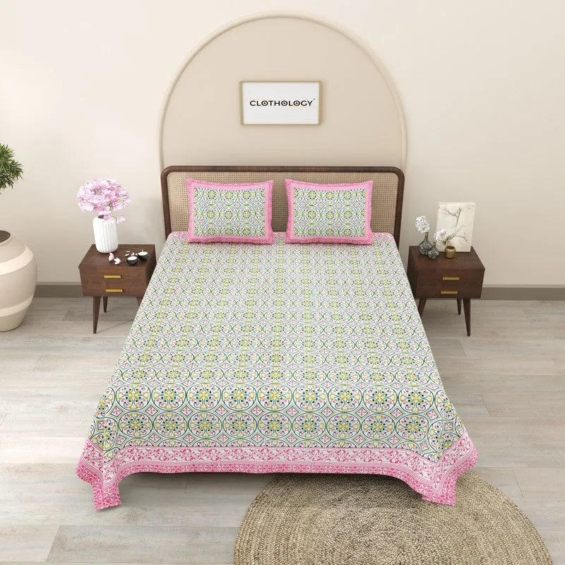 Nesten Cotton Bedsheet (Pink,Green) - 240 TC media 3