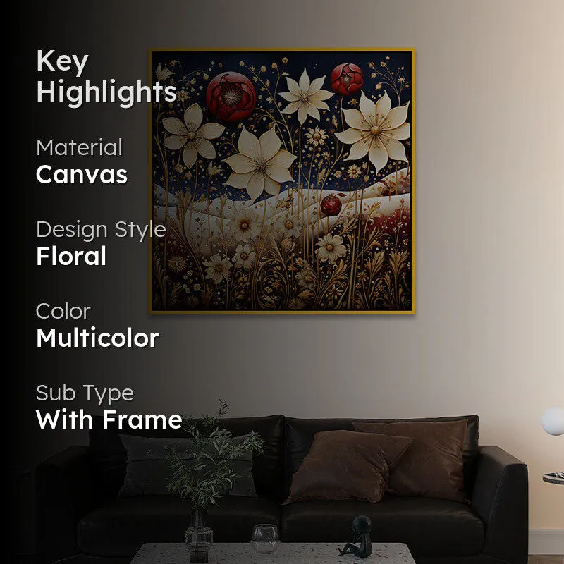 Starry Blooms Canvas Wall Painting With Frame - Gold media 2