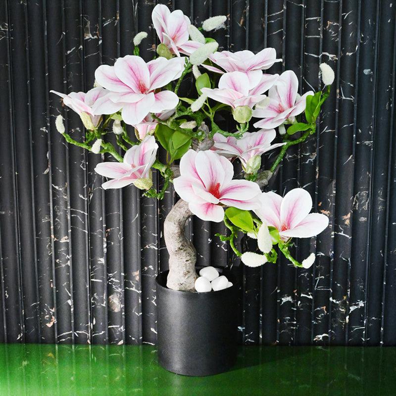 Magnira Artificial Mini Magnolia Tree With Black Plastic Pot (Pink) - 50 cm media 4