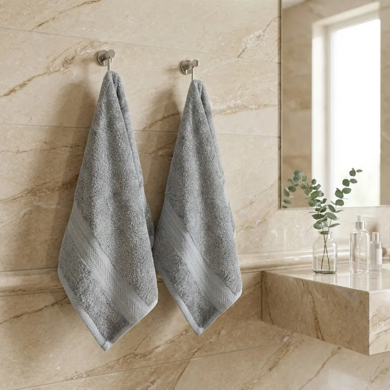 PlushAura Cotton Hand Towel (Grey) - Set Of Two media 1
