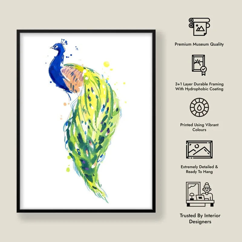 Feathery Peacock Archival Paper Wall Art With Frame media 9