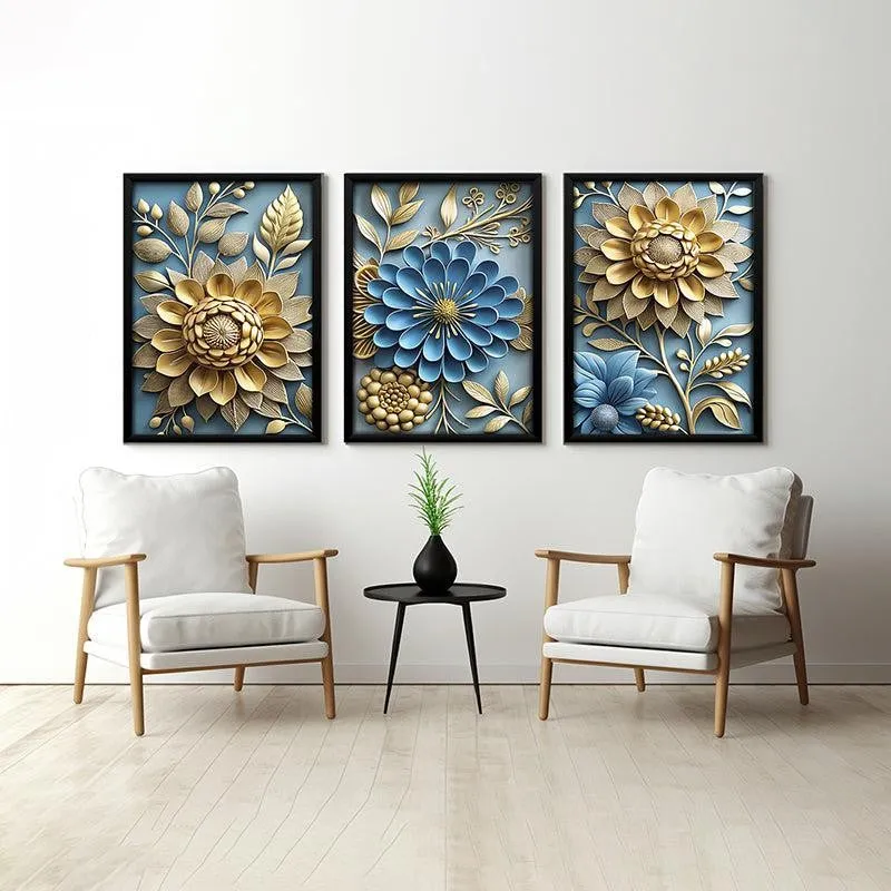 Cerulean Gold Wall Art With Frame - Set Of Three media 1