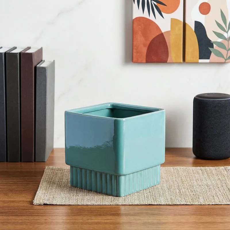 Ugaoo Sleepy Sprout Square Ceramic Planter - Blue media 1