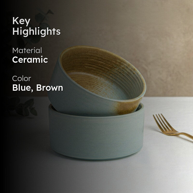 Whimsi Ceramic Soup Bowls (280 mL,Blue,Brown) - Set Of Two media 2