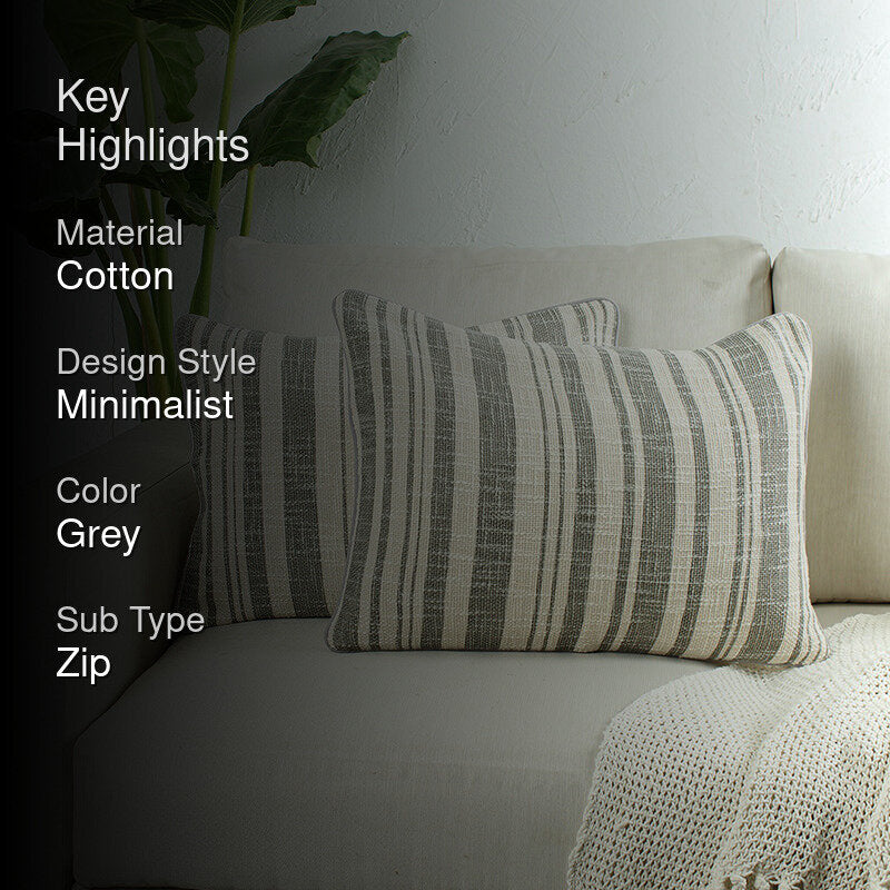 Chateau Stripes Woven Cotton Cushion Cover (Grey) - Set Of Two media 2