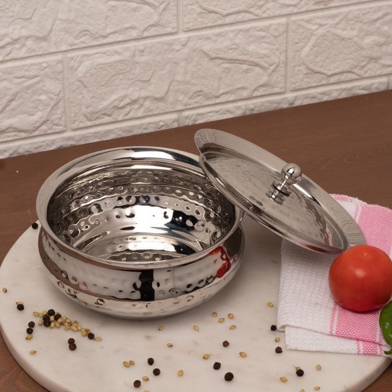 Vintage Charm Stainless Steel Hammered Serving Pot With Lid - 1100 mL media 3