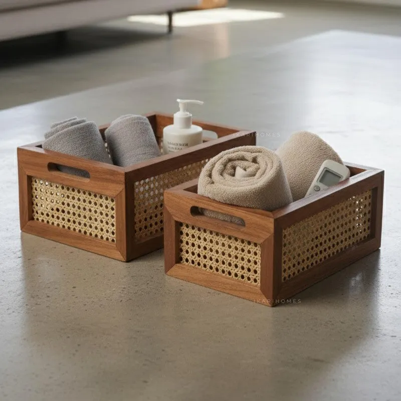 WoodCraft Teak Wood Storage Basket - Set of Two media 1