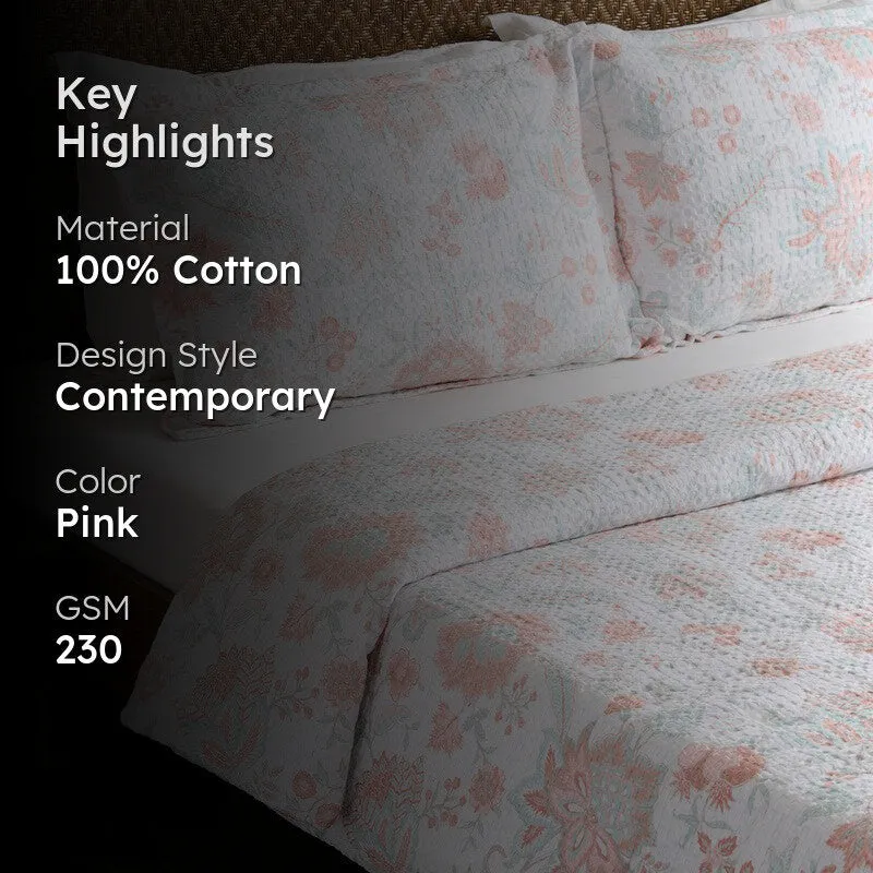 Petal Grace Cotton Duvet Cover (Pink) (230 Gsm) - Three Piece Set media 2