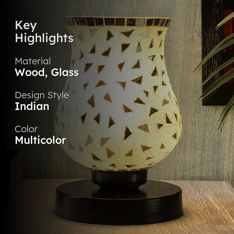 Blazeira Mosaic Glass Table Lamp With Wooden Base - Multicolor media 2
