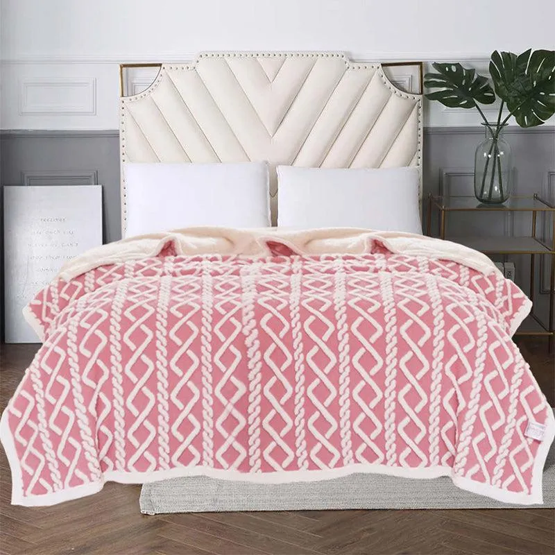 Oriella Geomatric Faux Fur Blanket (Pink) - 210 GSM media 1