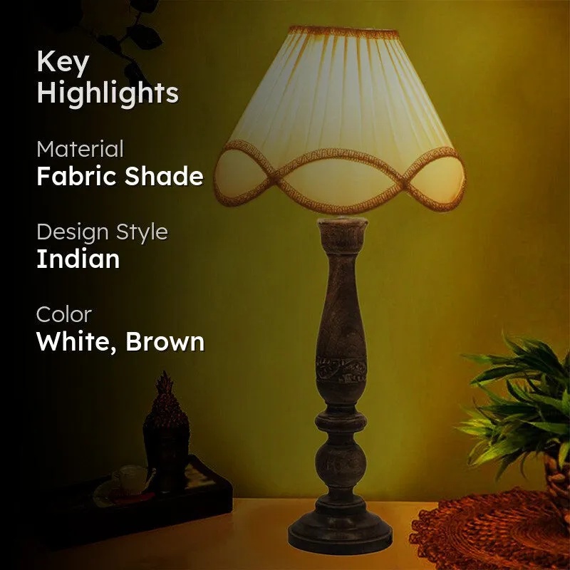 Nihara Wave Wooden Fabric Table Lamp - White,Brown media 2