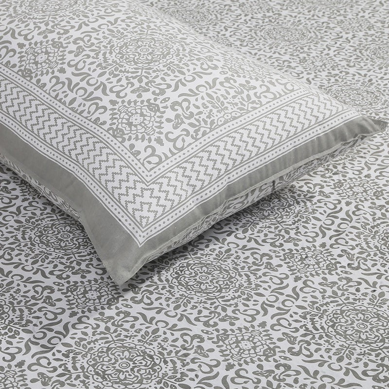 Anvi Ethnic Printed Cotton Bedsheet (Grey) - 120 TC media 4
