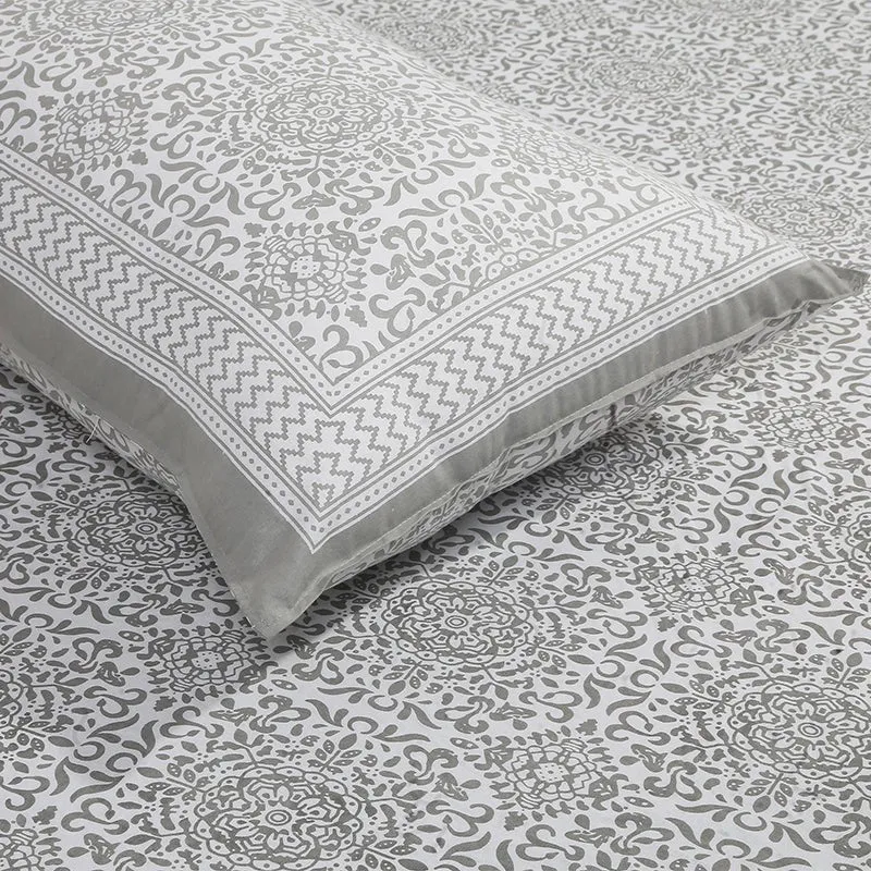Anvi Ethnic Printed Cotton Bedsheet (Grey) - 120 TC media 4
