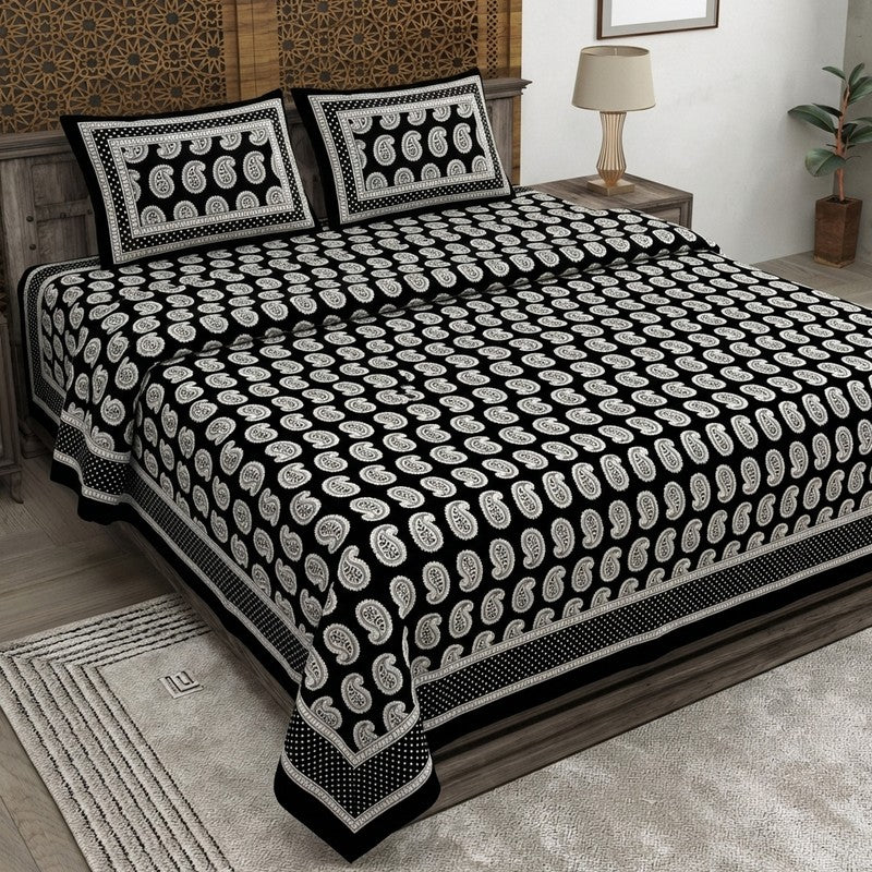 Petaly Cotton Bedsheet (Black,White) - 240 TC