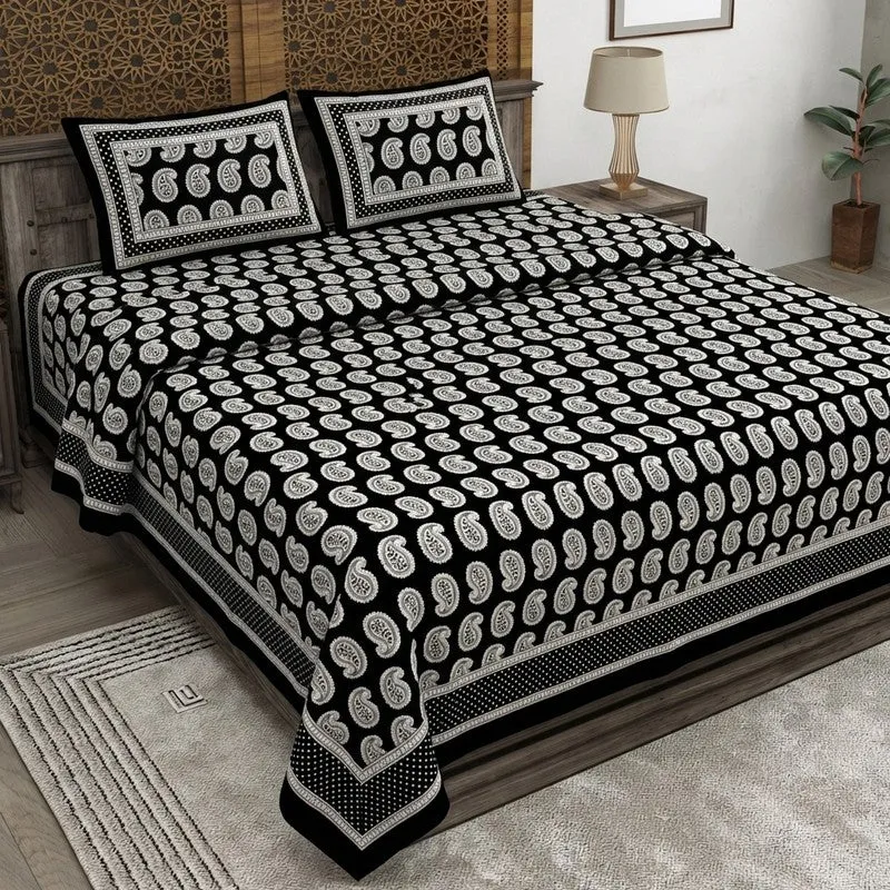 Petaly Cotton Bedsheet (Black,White) - 240 TC media 1