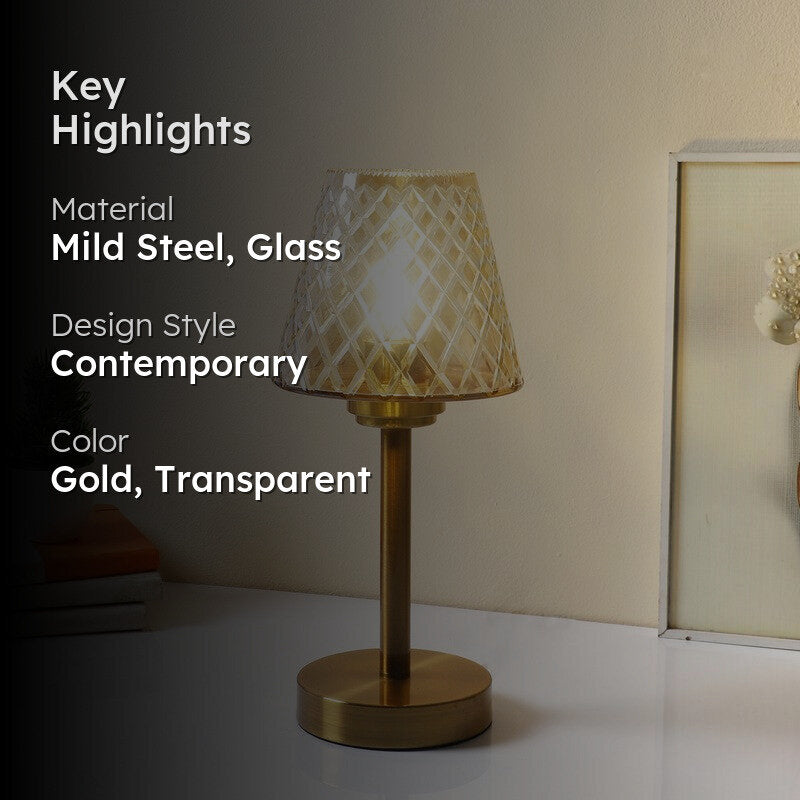 Aviora Elegant Mild Steel Table Lamp - Gold,Transparent media 2