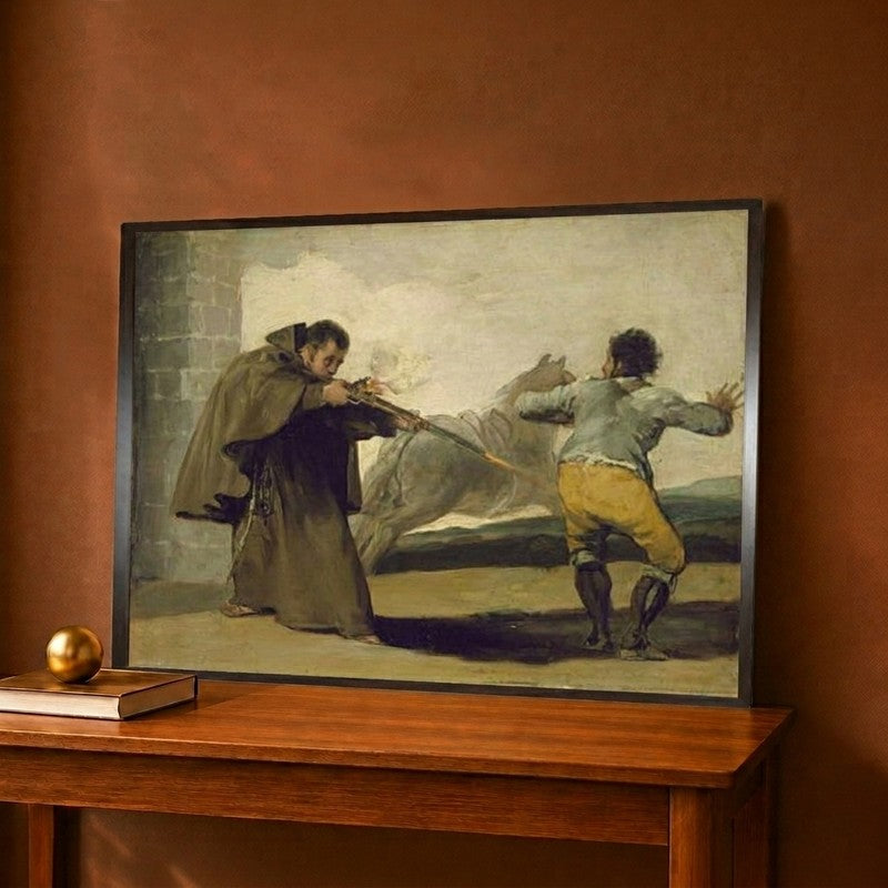Friar Pedro Shoots El Maragato as His Horse Runs Off C.1806 Canvas Wall Painting - 12 x 9 Inches