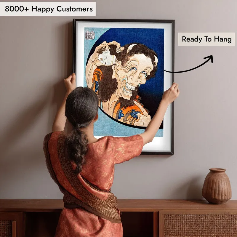 Laughing Demoness Katsushika Hokusai Archival Canvas Wall Painting - Black Frame media 6