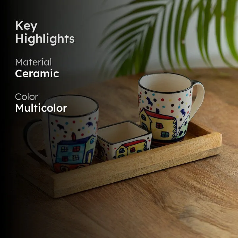 Coastal Cottage Handpainted Ceramic High Tea Set (270 ML & 80 ML) - Four Piece Set media 2