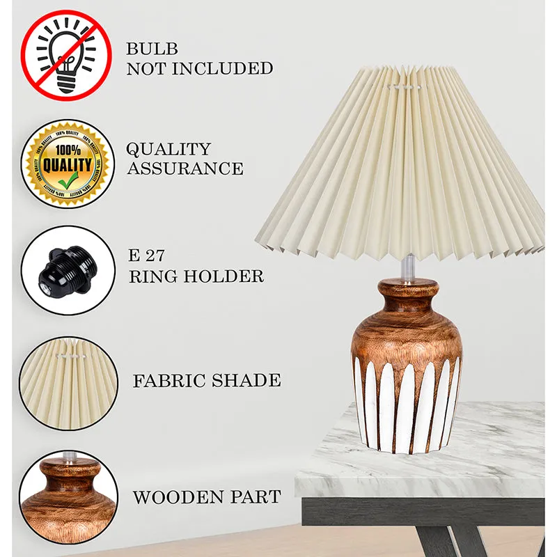 French Pleat Urn Wooden Table Lamp - White,Brown media 4