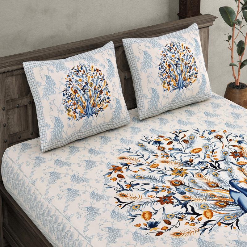 Navil Ethnic Cotton Bedsheet (Blue) - 180 TC media 4