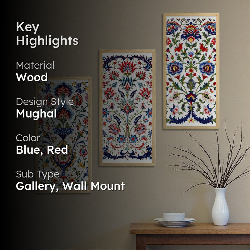 Khayaal Mughal Wall Art With Frame (Red & Blue) - Set Of Three media 2