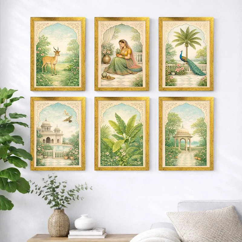 Elysian Paper Wall Painting With Frame - Set Of Six media 4