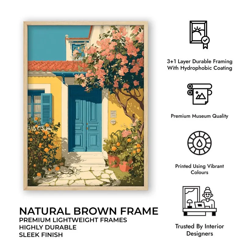 Floravue Sunlit Blue Door Canvas Wall Painting With Brown Frame media 10
